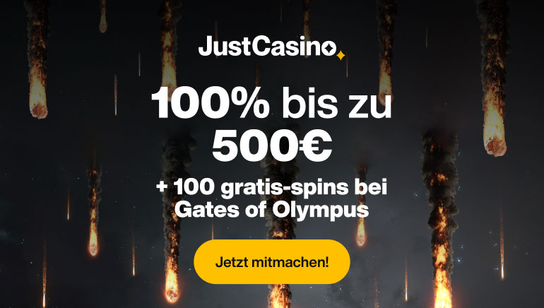 Holen Sie sich ein 100%iges Match bis zu 500 € plus 100 Freispiele und bis zu 4000 € + 300 Freispiele exklusiv bei JustCasino!